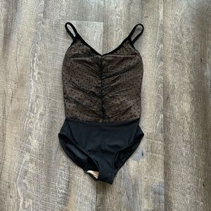 Black Polka Dot Mesh Elevé Leotard L Large